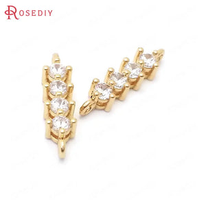 24K Brass Zircon 2 Holes Connect Charms Pendants Jewelry Making Supplies