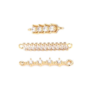 24K Brass Zircon 2 Holes Connect Charms Pendants Jewelry Making Supplies