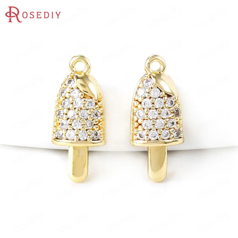 24K Brass Zircon Crown Charms for Jewelry Making