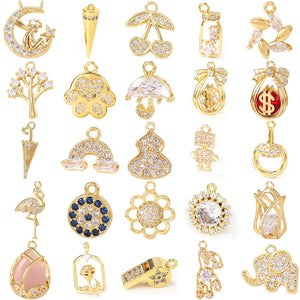 24K Brass and Zircon Charms Pendants Crafting Supplies