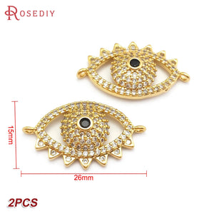 24K Brass Zircon Eyes Charms Pendants DIY Jewelry Making