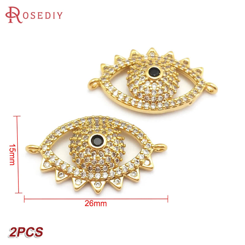 24K Brass Zircon Eyes Charms Pendants DIY Jewelry Making