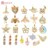 24K Brass Zircon Heart Flower Animal Necklace Charms Pendants