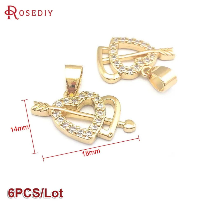 24K Brass Zircon Heart Flower Animal Necklace Charms Pendants