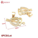 24K Brass Zircon Heart Flower Animal Necklace Charms Pendants