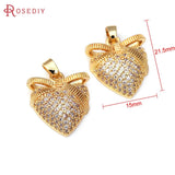 24K Brass Zircon Heart Flower Animal Necklace Charms Pendants