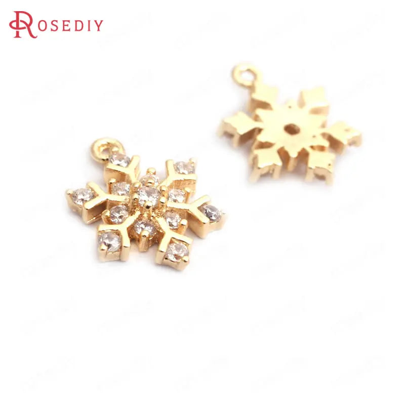 24K Brass Zircon Snowflake Charms DIY Jewelry Making Supplies