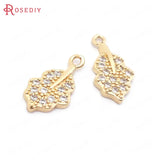24K Brass and Zircon Tree Leaf Leaves Charms Pendants for Jewelry Making