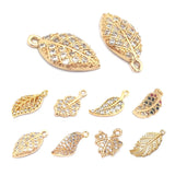 24K Brass and Zircon Tree Leaf Leaves Charms Pendants for Jewelry Making