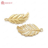24K Brass and Zircon Tree Leaf Leaves Charms Pendants for Jewelry Making