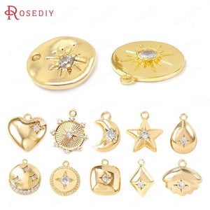 24K Brass and Zircon Charms Pendants for Jewelry Making