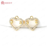 Heart Shape Brass Pendants with Zircon, DIY Jewelry Making Supplies