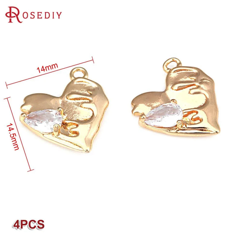 Heart Shape Brass Pendants with Zircon, DIY Jewelry Making Supplies