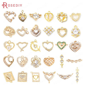 Heart Shape Brass Pendants with Zircon, DIY Jewelry Making Supplies