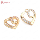 Heart Shape Brass Pendants with Zircon, DIY Jewelry Making Supplies