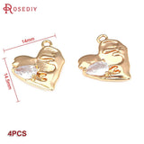 Heart Shape Brass Pendants with Zircon, DIY Jewelry Making Supplies