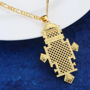 24K Cross Pendant Necklace African Ethiopian Cross Chain Jewelry