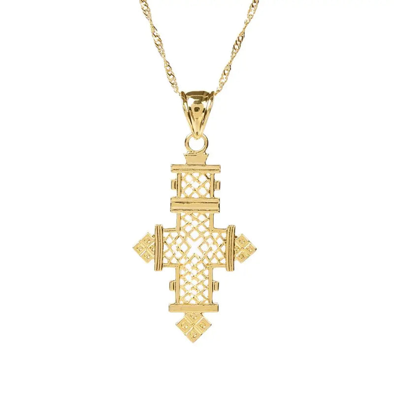 24K Ethiopian Cross Pendant Necklace African Jewelry