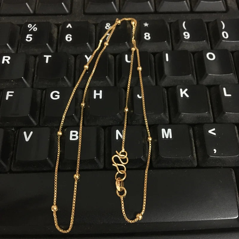 24K Box Chain Necklace For Women 18inch Jewelry Hook