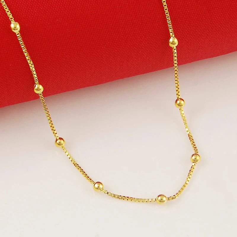24K Box Chain Necklace For Women 18inch Jewelry Hook