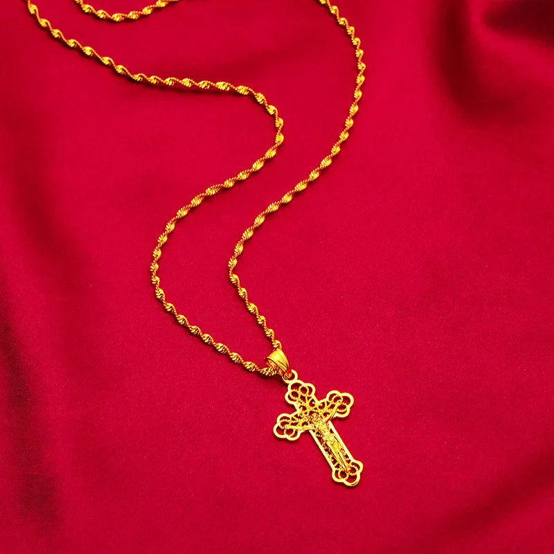 24K Cross Pendant Necklace for Men and Women