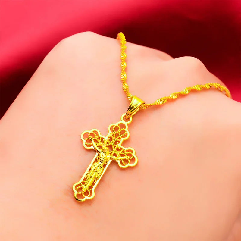 24K Cross Pendant Necklace for Men and Women