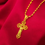 24K Cross Pendant Necklace for Men and Women