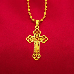 24K Cross Pendant Necklace for Men and Women