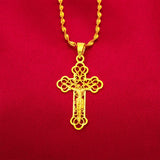24K Cross Pendant Necklace for Men and Women