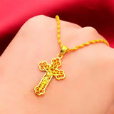 24K Cross Pendant Necklace for Men and Women