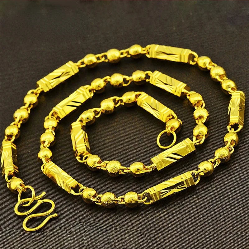 24K Men Necklaces 6mm/7mm Width 55/60cm No Fade Chain Male Jewelry