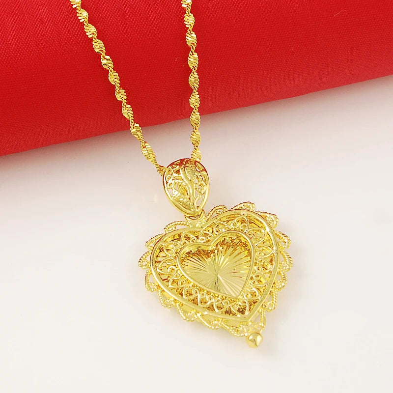 Heart Pendant Necklace 24K Gold Plated Wedding Party Jewelry Gift