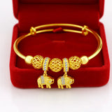 24K Plated Zircon Elephant Beaded Bangle Wedding Jewelry