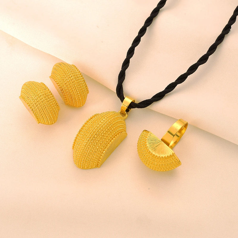 24K Plated Ethiopian Big Size Jewelry Set Plate Africa Bride Wedding Gift