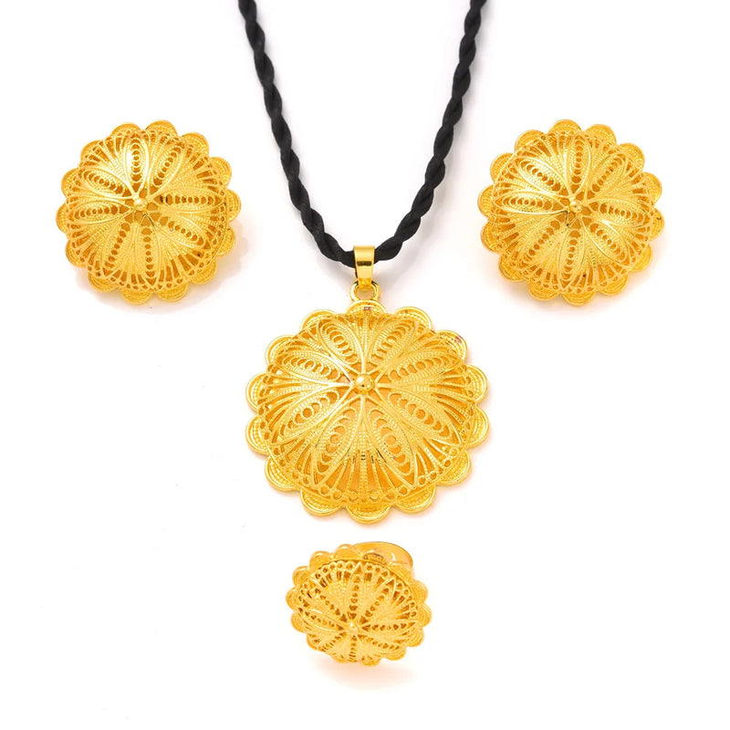24K Plated Ethiopian Jewelry Set - Africa Bride Wedding Eritrea Gift