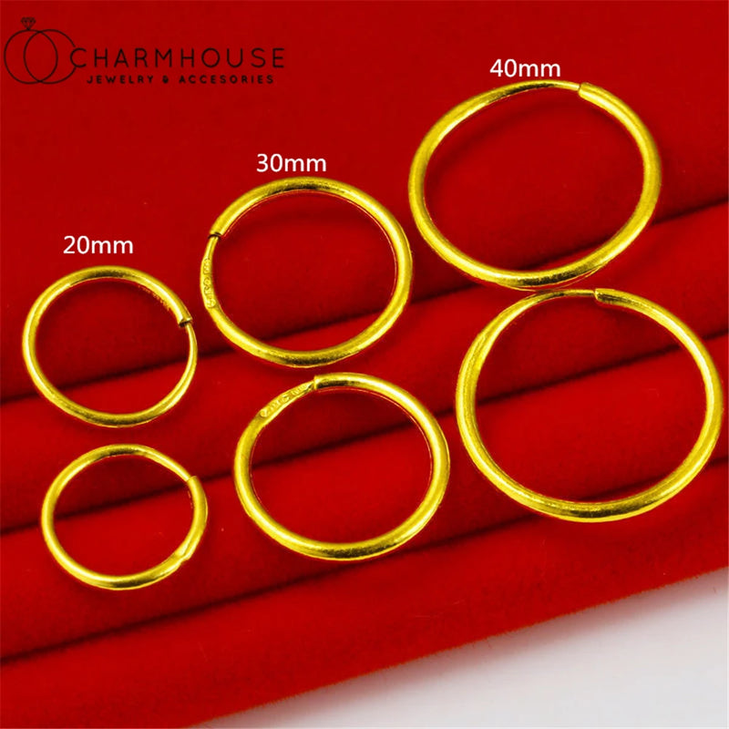 24K Plated Hoop Earrings For Women 20/30/40mm Round Circle Ear Hook