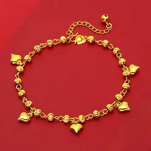 24K Plated Love Heart Beads Charm Anklets for Women Anklets