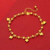 24K Plated Love Heart Beads Charm Anklets for Women Anklets