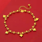 24K Plated Love Heart Beads Charm Anklets for Women Anklets