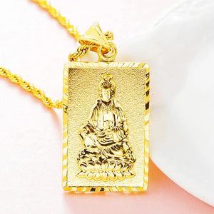 24K Buddha Pendant Maitreya Brass Plated Necklace Men Women