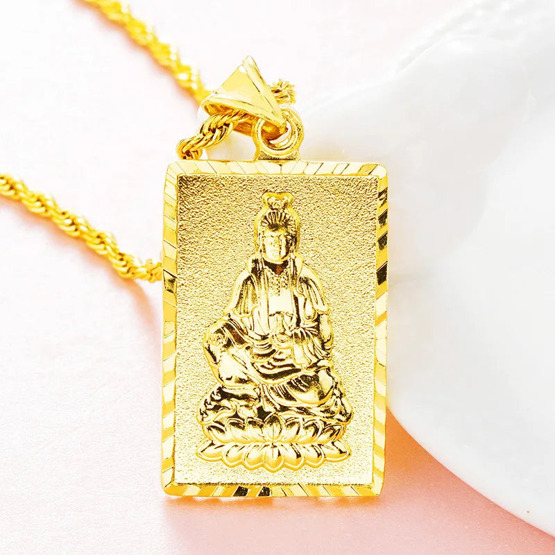 24K Buddha Pendant Maitreya Brass Plated Necklace Men Women