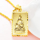 24K Buddha Pendant Maitreya Brass Plated Necklace Men Women