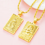 24K Buddha Pendant Maitreya Brass Plated Necklace Men Women