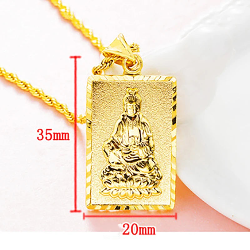 24K Buddha Pendant Maitreya Brass Plated Necklace Men Women