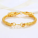 24K Men's Double Headed Dragon Bracelet, Retro Domineering Cuff