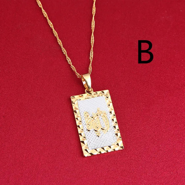 24K Islamic Allah Pendant Choker Necklace Muslim Jewelry