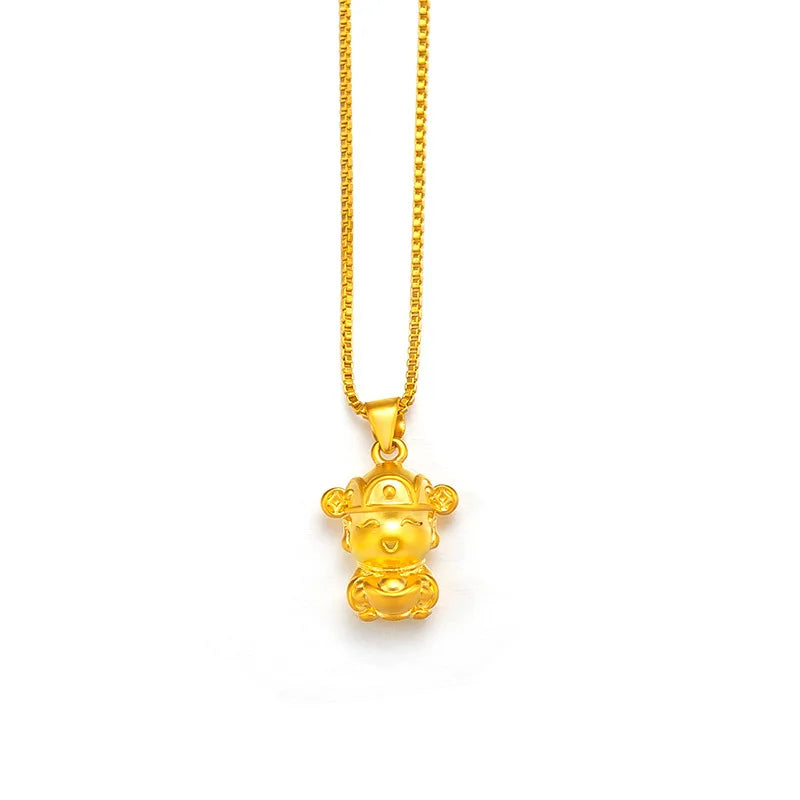 24K Original 3D Little Fortune Pendant Necklace Pure 999 Chains Necklaces