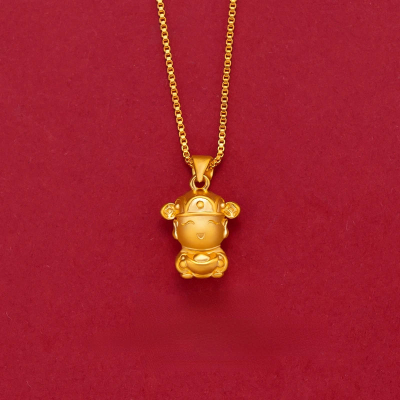 24K Original 3D Little Fortune Pendant Necklace Pure 999 Chains Necklaces