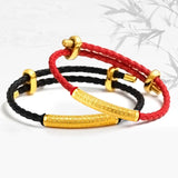 24K Pure Bracelet Necklace Red Pu Rope Weaving Couples Jewelry Christmas