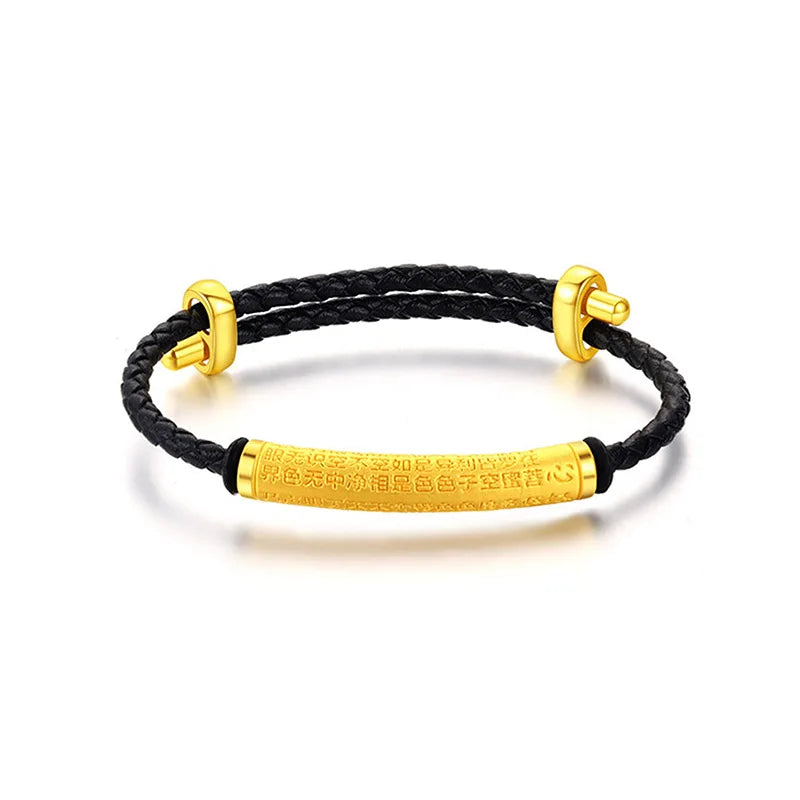 24K Pure Bracelet Necklace Red Pu Rope Weaving Couples Jewelry Christmas